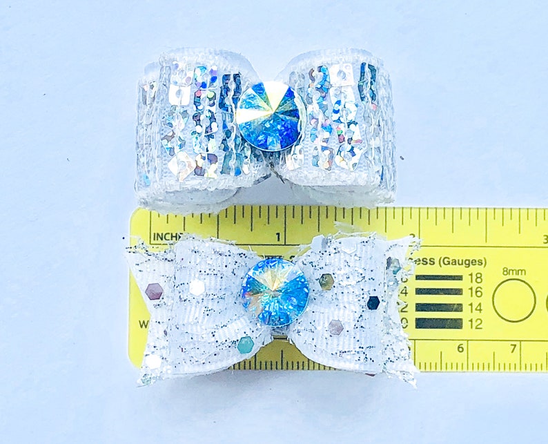 Patriotic Silver Foil Hologram Stars Stripes Firework Glitter Red White Blue Stars Stripes Dog Bow Independence Day Veterans Dog Hair Bows