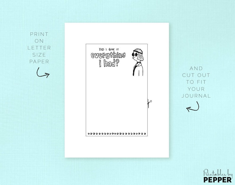 Writing Prompt BuJo Art Diary Bullet Journal Printable Reflection Planner PDF 5 by 7.5 Coloring Page JPEG Gave It Everything
