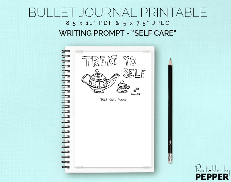 PDF 5x7.5 Bullet Journal Printable Writing Prompt Bujo Planner Self Care Ideas List Coloring Insert Treat Yo Self JPEG Art Diary
