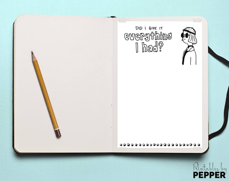 Writing Prompt BuJo Art Diary Bullet Journal Printable Reflection Planner PDF 5 by 7.5 Coloring Page JPEG Gave It Everything