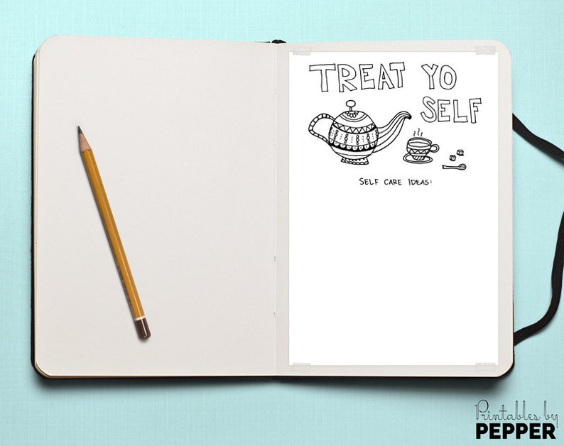 PDF 5x7.5 Bullet Journal Printable Writing Prompt Bujo Planner Self Care Ideas List Coloring Insert Treat Yo Self JPEG Art Diary