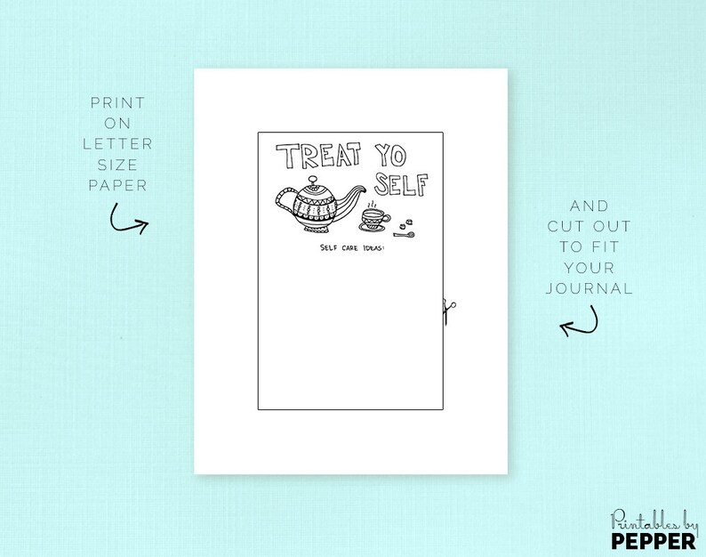 PDF 5x7.5 Bullet Journal Printable Writing Prompt Bujo Planner Self Care Ideas List Coloring Insert Treat Yo Self JPEG Art Diary