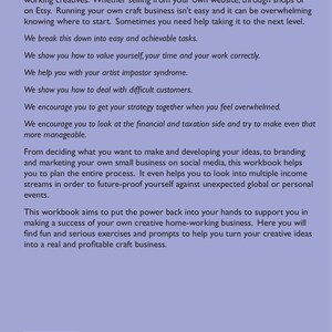 Puede incluir: Un libro de trabajo morado y blanco titulado "Your Creative Business" con un logotipo de Sliding Scale Records. El libro de trabajo proporciona consejos y sugerencias para convertir ideas creativas en un negocio rentable.