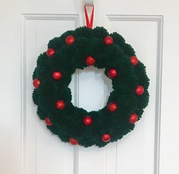 Christmas Pom Pom Wreath Christmas Decor Yarn Wreath Green Etsy Stunning Decorating Wreath With Christmas Balls Christmas Pom Pom Wreath Christmas Decor Yarn Wreath Green Etsy Stunning Decorating Wreath With Christmas Balls