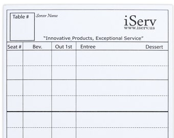 iServ Order pads - Server Pads - Pack of 10 order pads - Designed by Servers for Servers - Restaurant Waiter Waitress pads (7.5 x 4 inches)