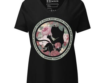 Colorful Floral Pro-Life Anti-Abortion Mother Teresa Women's Relaxed V-Neck T-shirt