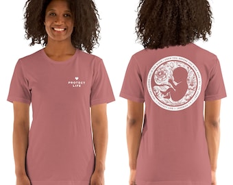 Floral Pro-Life Anti-Abortion Unisex Tee | FRONT/BACK Protect Life + Knit In The Womb Jeremiah 1:5 Bible Verse T-shirt | Christian Tee