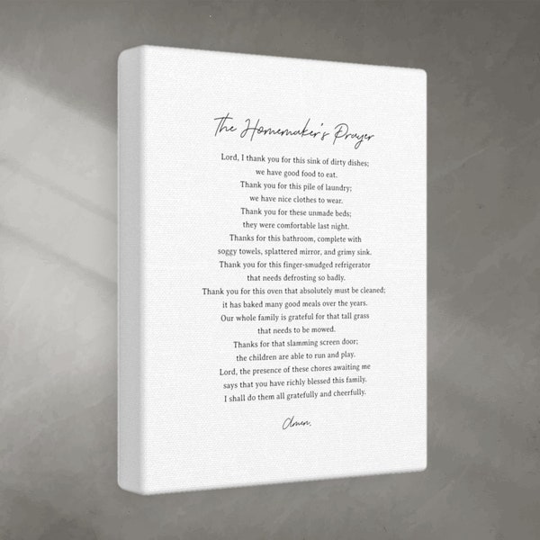 The Homemaker's Prayer Canvas Print  | Gift for Christian Mom  | Encouraging Prayer for Christian Mama, Mother, Housewife