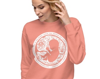 Floral Pro-Life Anti-Abortion Unisex Crewneck Sweatshirt | 10% of Profits Donated | Knit In The Womb Jeremiah 1:5 Bible Verse Christian