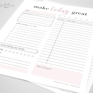Daily Planner Printable / Letter, Half Page, A4, Personal / Pink ...