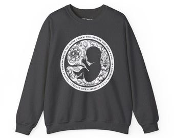 Floral Pro-Life Anti-Abortion Unisex Crewneck Sweatshirt | 10% of Profits Donated | Knit In The Womb Jeremiah 1:5 Bible Verse Christian