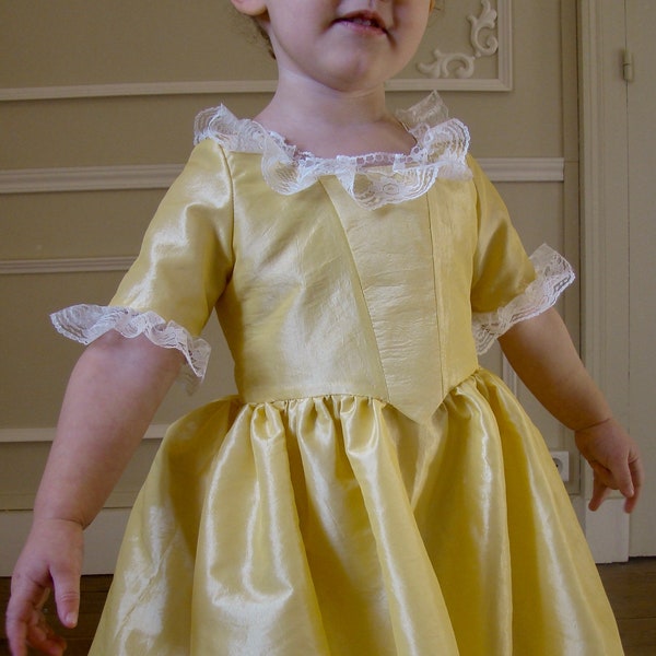 Robe Marie-Antoinette fille en taffetas jaune