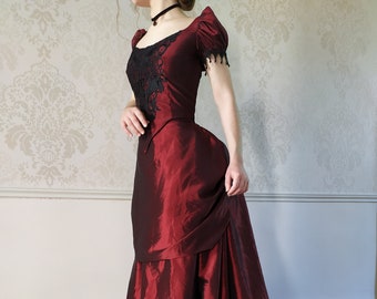 Victorian burgundy taffeta ball gown