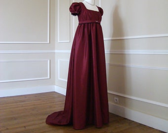 French empire dress late 18th Joséphine style in burgundy taffeta from XXS to XXL