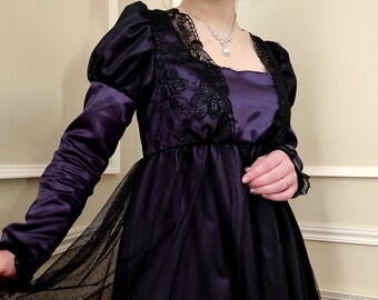 Emma style Regency dress, satin and black lace