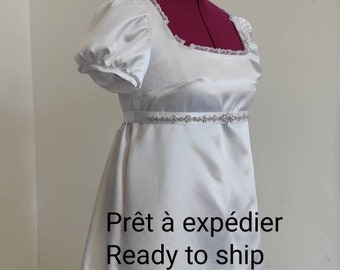Regency/1st Empire dress in white luxury satin, size L
