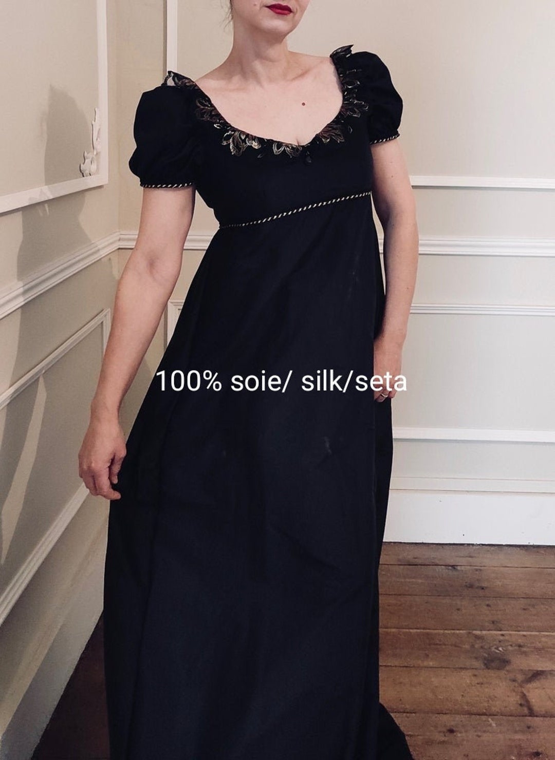 1st Empire Dress in Black and Gold Silk