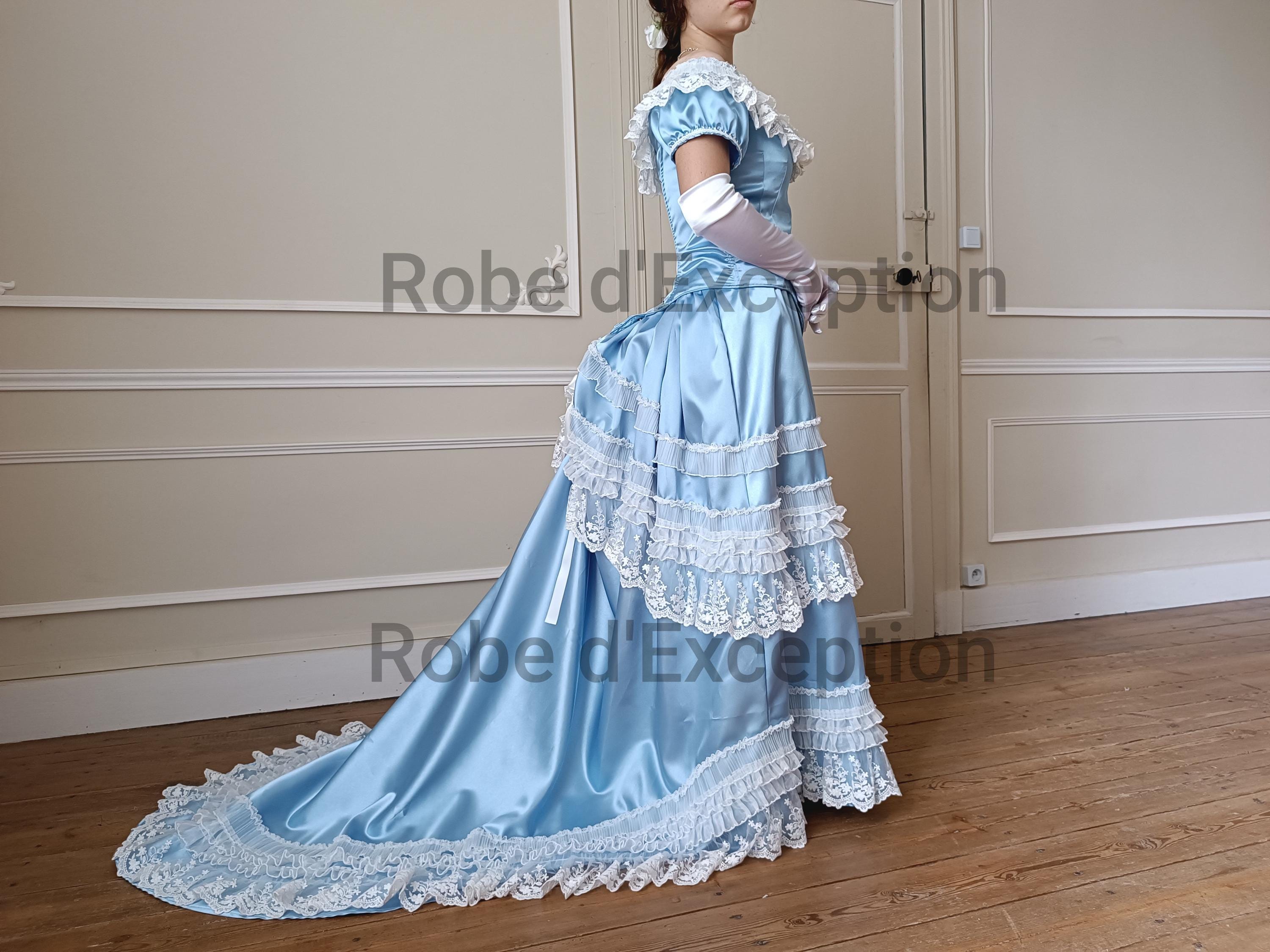 Victorian satin and lace ball gown