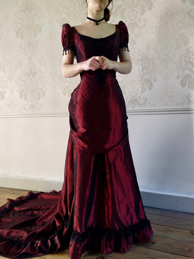 Victorian Ball Gown in Burgundy Taffeta Etsy