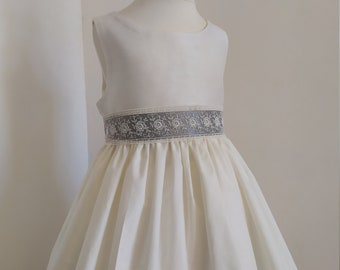 Simple ivory girl's dress, with ribbon color of your choice