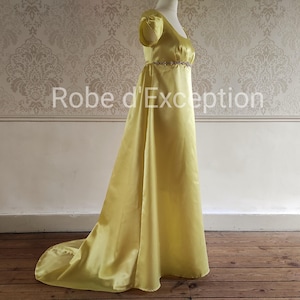 Bridgerton dress in satin and rhinestones, First Empire/Regency style