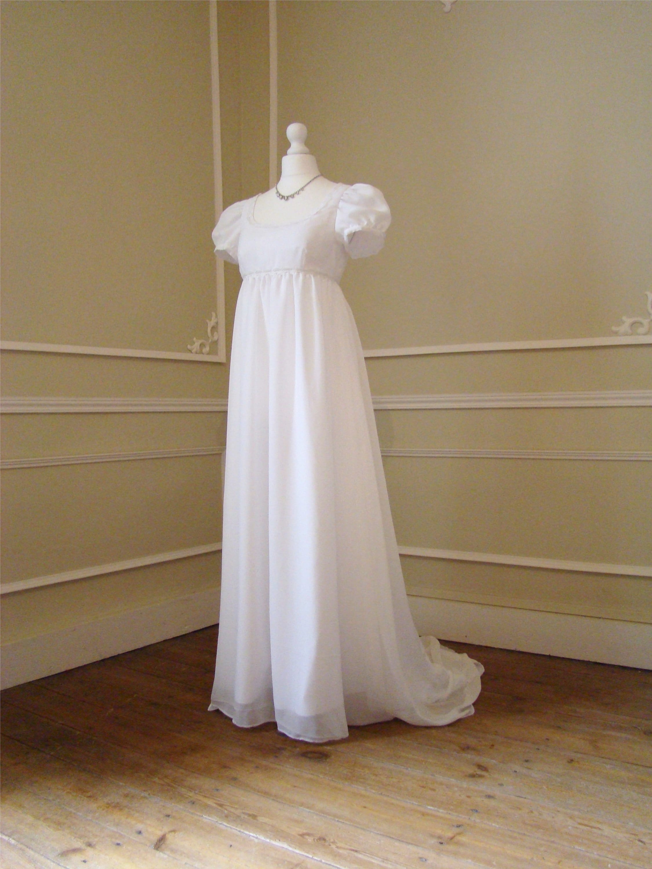 White Regency Empire Dress in Chiffon