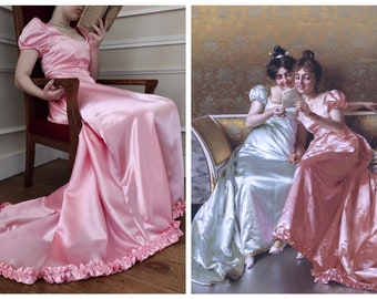 Regency pink satin dress 1800, luxury quality satin