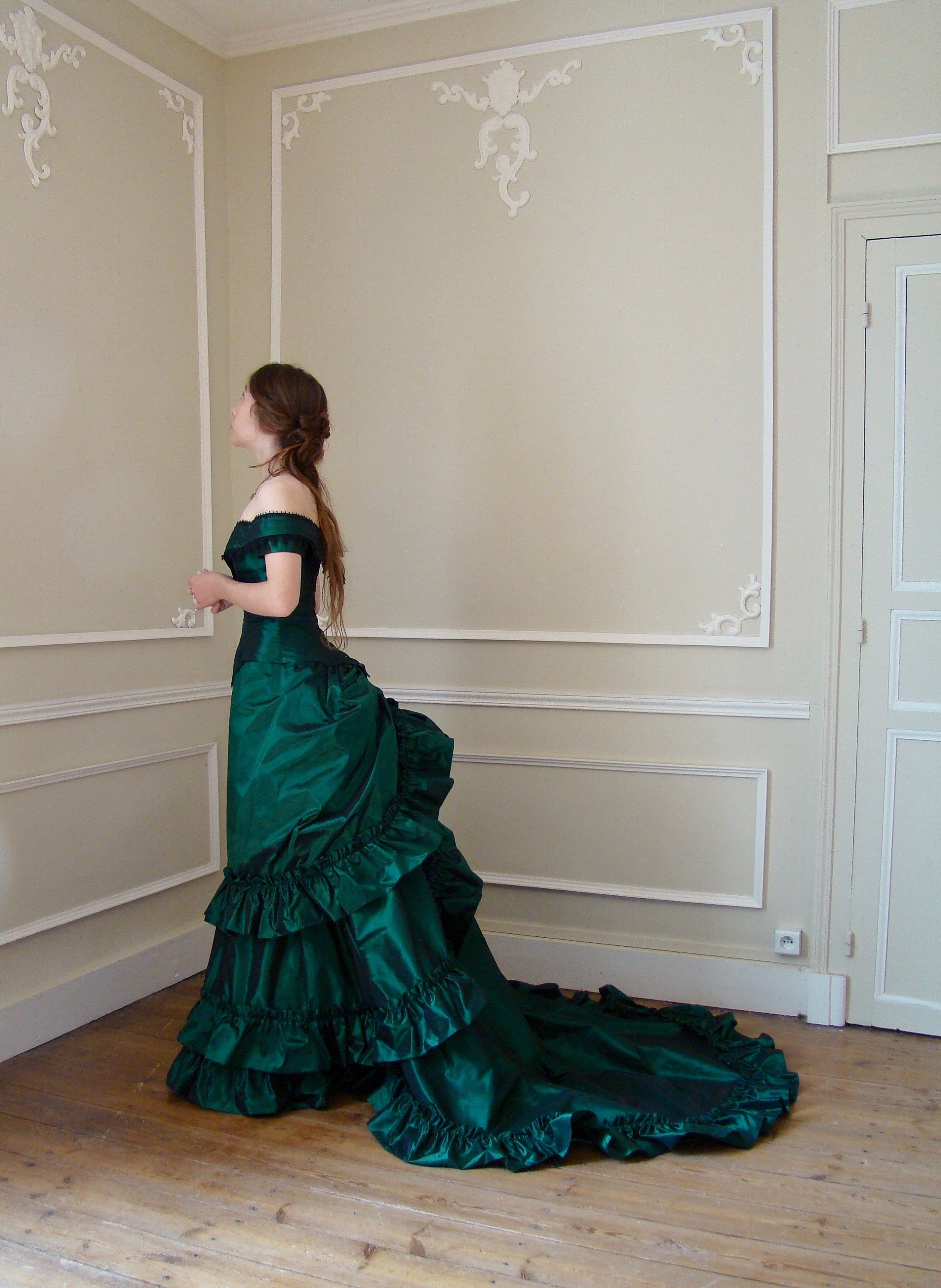 Bottle green top evening gowns