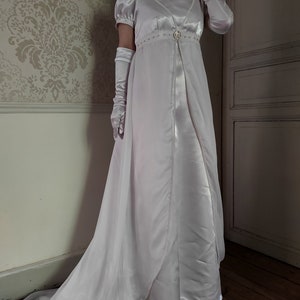 1st Empire 1800 white dress, in satin and silk-effect muslin image 9