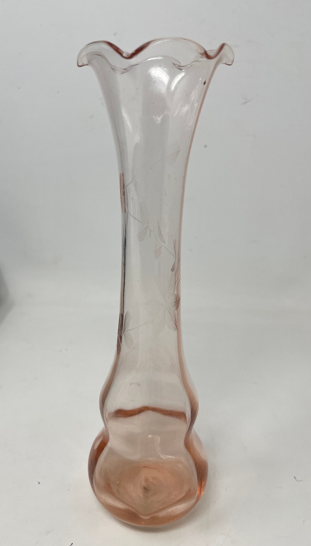 Vintage Pink Etched Glass Vase Depression Glass Bud Vase Etsy