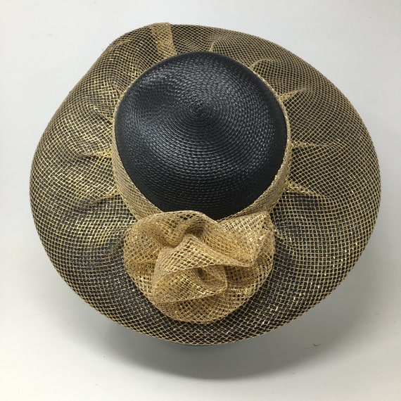 Vintage Black and Gold Wide Brim Summer Hat Bow D… - image 4