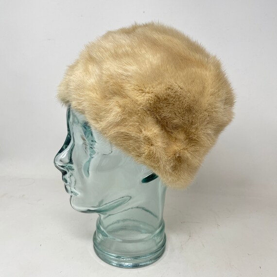 Vtg. Mink Winter Hat 1950's Tan Warm Holiday Chri… - image 2