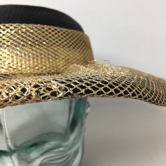 Vintage Black and Gold Wide Brim Summer Hat Bow D… - image 5