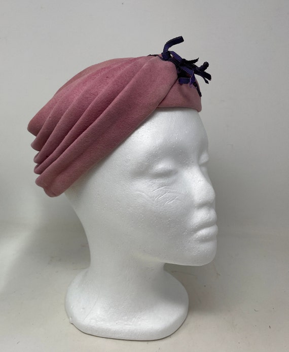 Vtg. Pink Cotton Felt Turban Had Woman's 1950's Fa