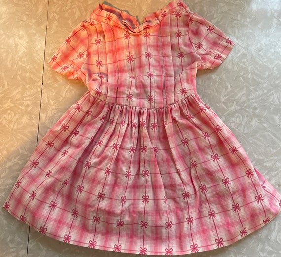 Vtg Little Infant Toddler Dress Pink White Checke… - image 1