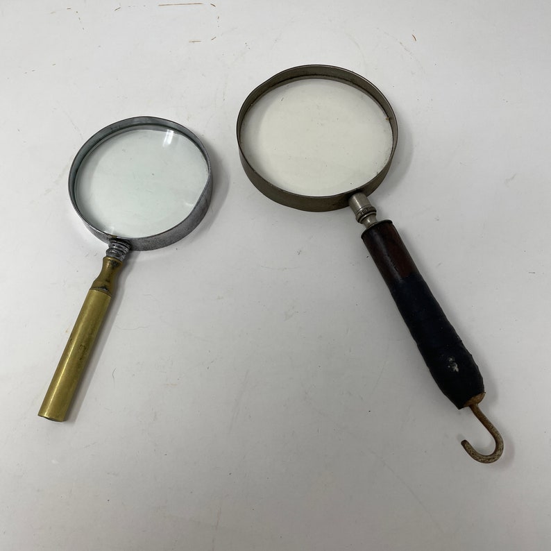 Pair of Vintage Antique Hand Held Magnifying Glasses Office Deco Pair of Vintage Antique Hand Held Magnifying Glasses Office Deco