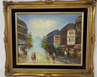 Vintage Ornate Framed Painting Impressionist Cityscape Travel European Style