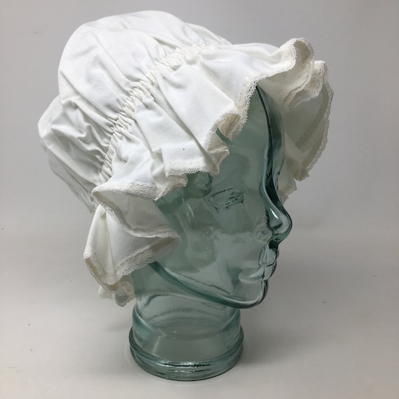 Vintage White Cotton Handmade Ruffled Sleep Cap V… - image 1