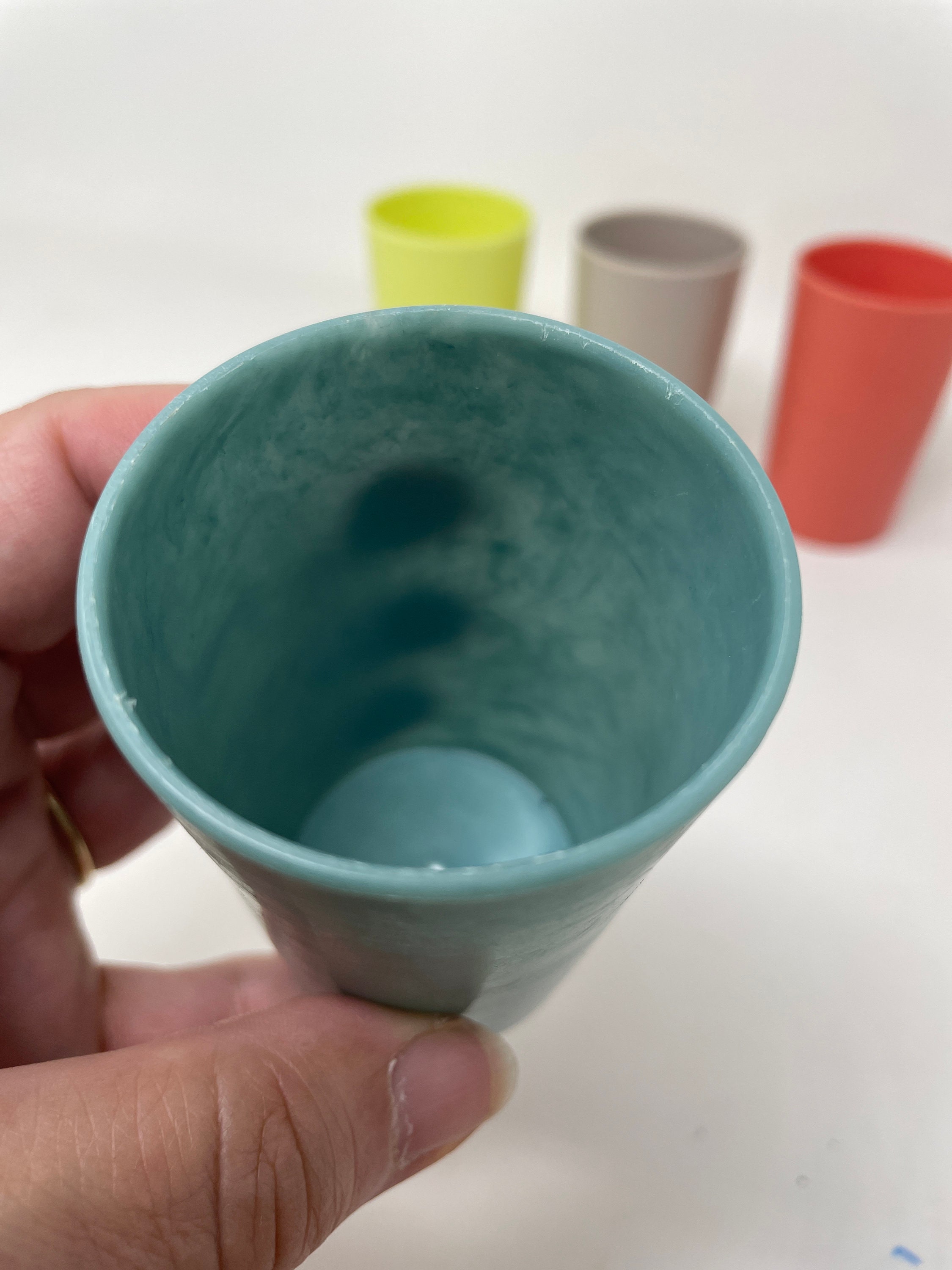 4 Vintage Plastic Juice Glasses Blue Green Red Gray Breakfast Etsy