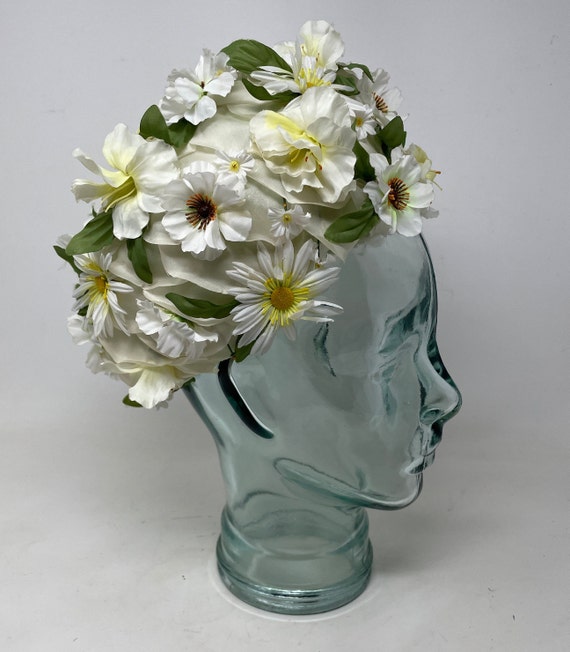 Vtg. Flower Hat Daisies White Yellow Spring Summe… - image 1