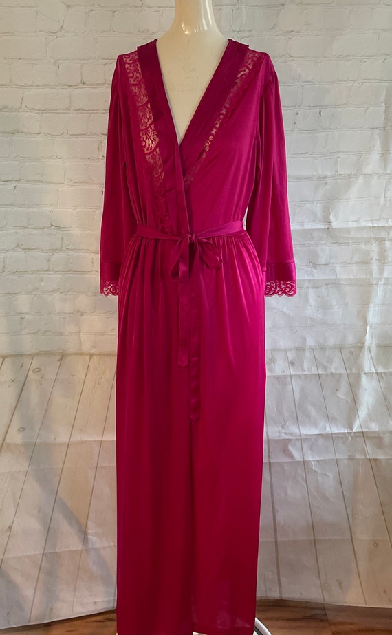 Vtg. Satin Maroon Lacy Robe Gilead Sexy Sheer Tie 