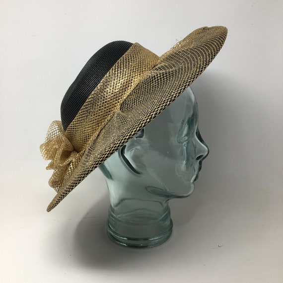 Vintage Black and Gold Wide Brim Summer Hat Bow D… - image 2