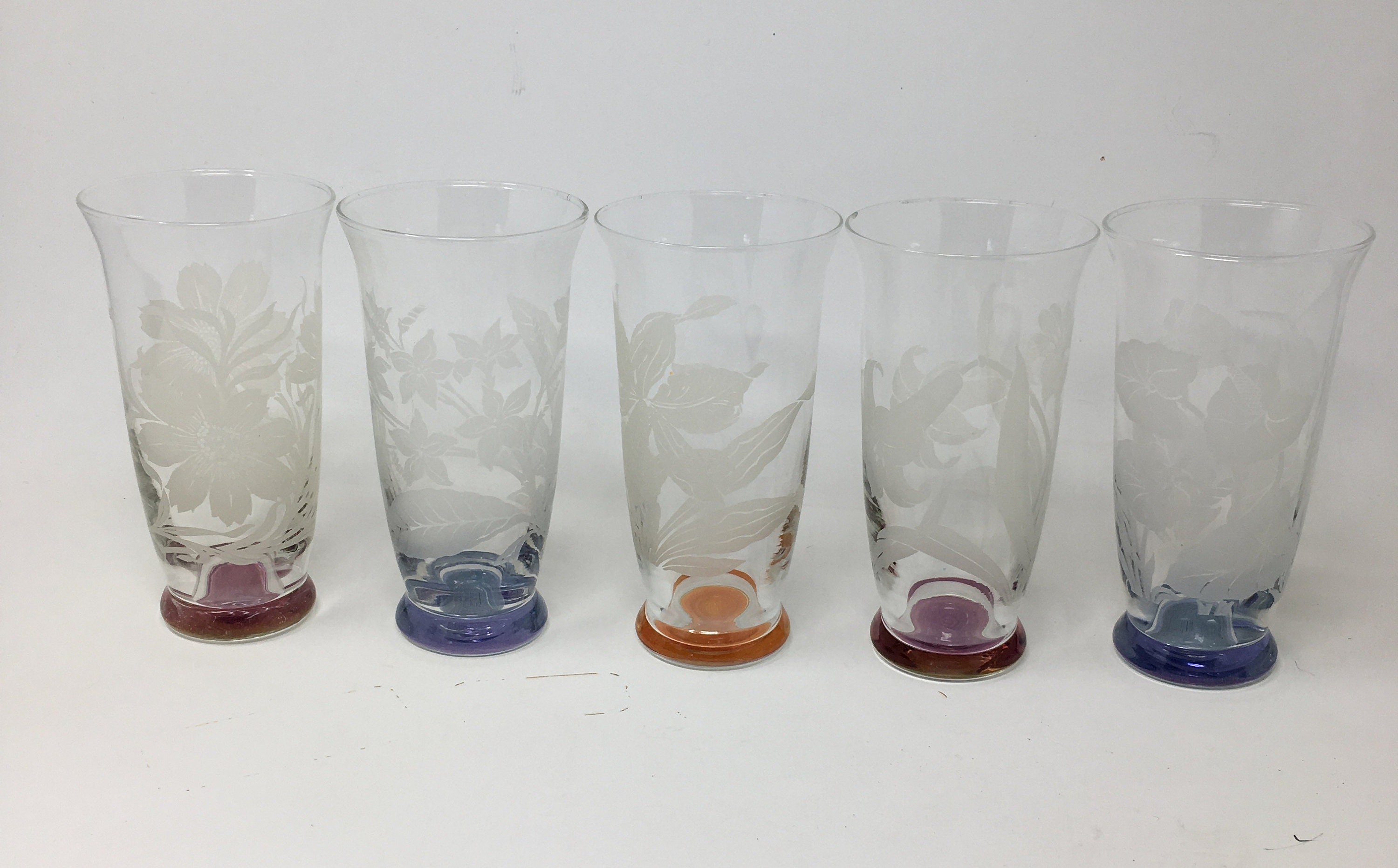 Set of 5 Vintage White Embossed Floral Tumblers Colored Etsy