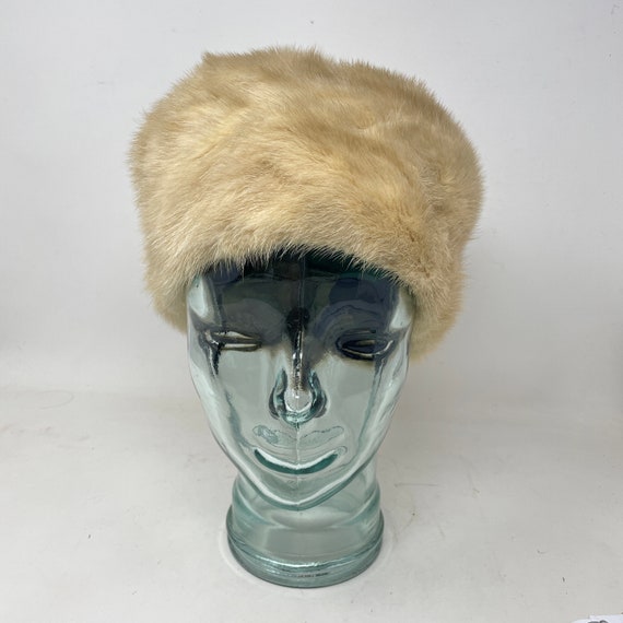 Vtg. Mink Winter Hat 1950's Tan Warm Holiday Chri… - image 4