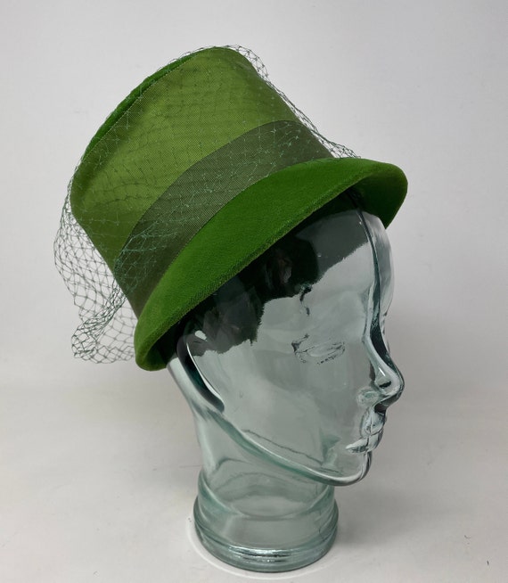 Vtg Green Velvet 1950's Bucket Hat Netting Grossgr