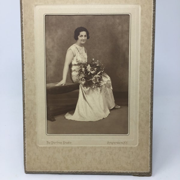 Vintage 1920's 1930's Bridal Photo Cabinet Photograph Sepia