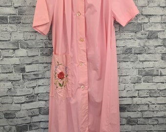 Vintage Pink Cotton Embroidered Bathrobe Bellarilla Pretty Sweet Modest Button Down