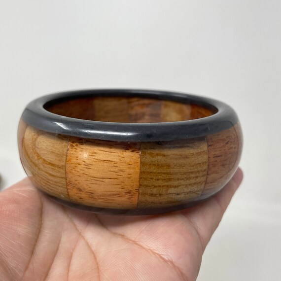 Vtg Wood Bangle Bracelet Mid Century Wide