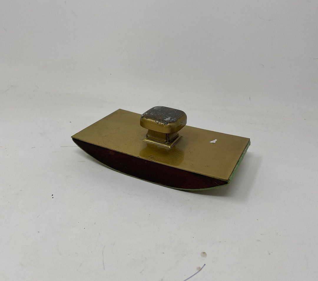 Antique Brass and Wood Ink Blotter Roller Stamp Rustic Desk Accessories