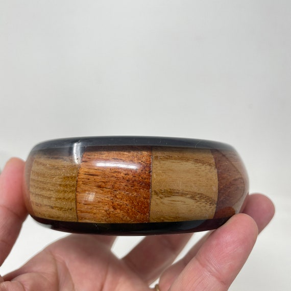 Vtg Wood Bangle Bracelet Mid Century Wide - image 2